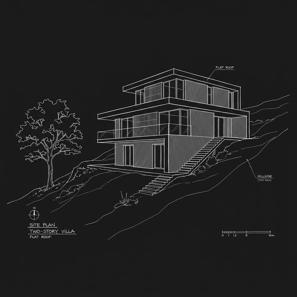 Architectural sketch of a contemporary villa by Akar Studio